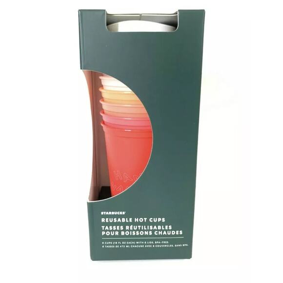 Starbucks Holiday Christmas 2019 Reusable 16 Oz. Hot Cups 6 Cups With Lids New - Picture 3 of 4